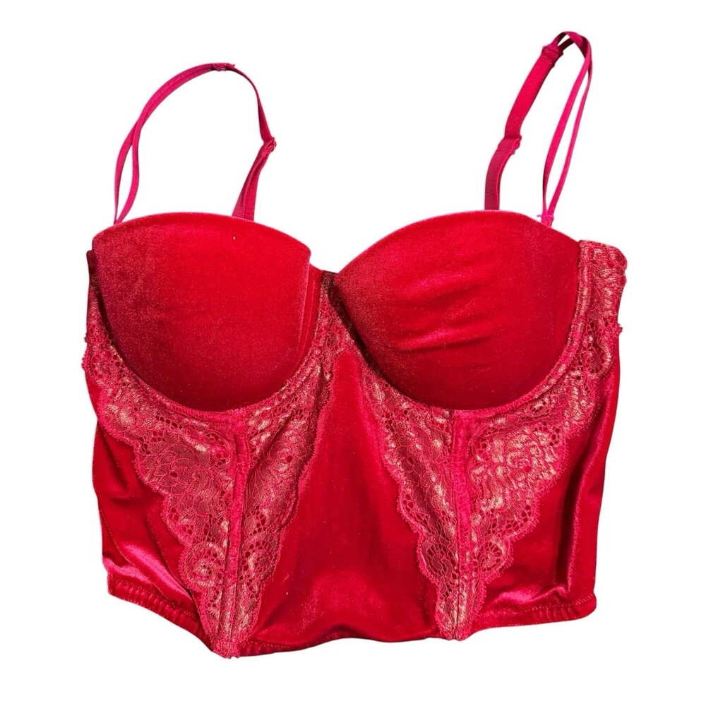 Victoria's Secret Corset Bra Velvet Lace Underwire Red 36C